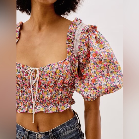 For Love And Lemons Tops - For love and lemons Libby floral printed smocked crop top